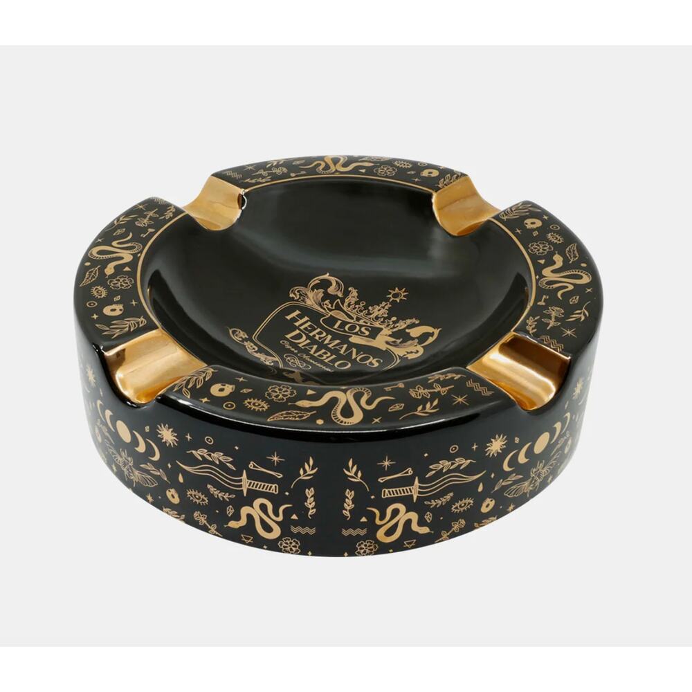 Mystique Large Black Gold Ceramic Cigar Ashtray 4 Cigars Indoor Outdoor Ashtrays